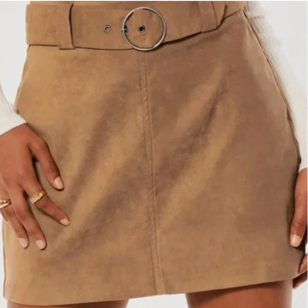 Hollister Tan Faux Suede Mini Skirt Medium Western Cowgirl Y2K 90s